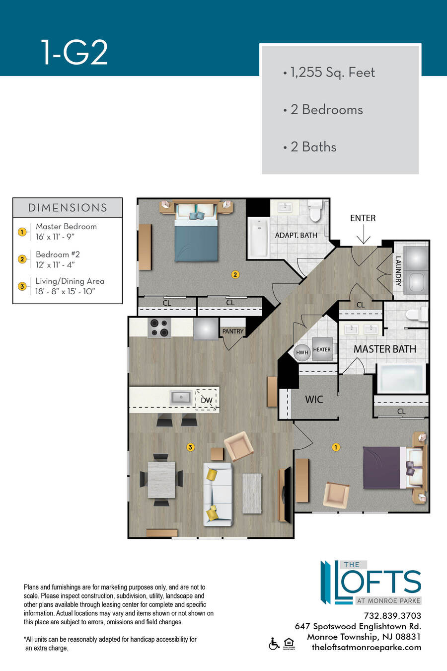 The Lofts at Monroe Park Apartment Floor Plan 1G2